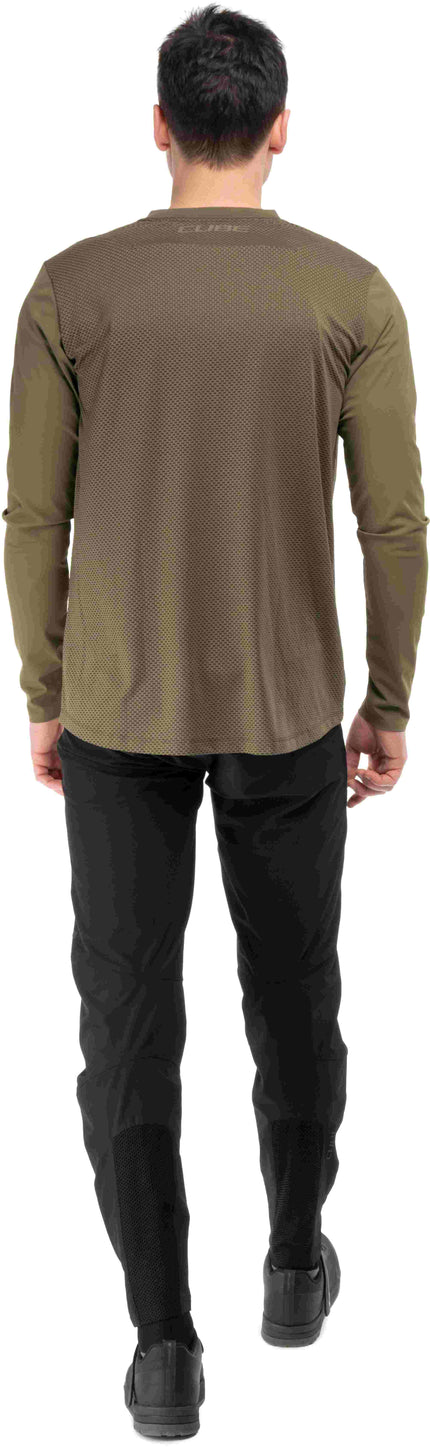 CUBE MTB ROUND NECK JERSEY PRO TM L/S OLIVE XS